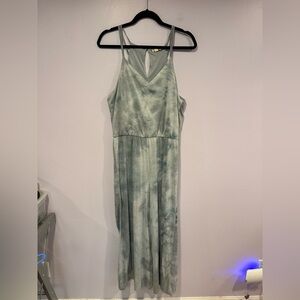 Blue‎ and white tie dye hem and thread jumpsuit